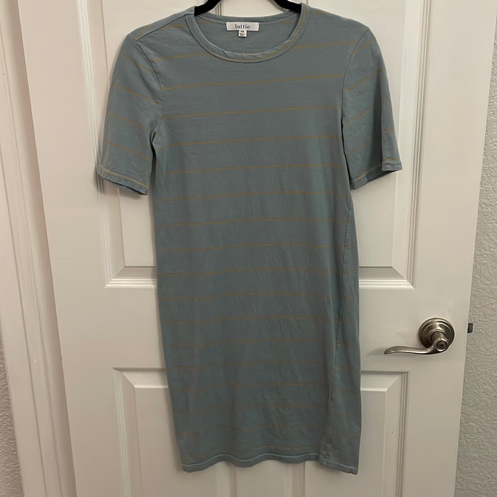 Lottie Dusty Blue/Orange Striped Tee Dress